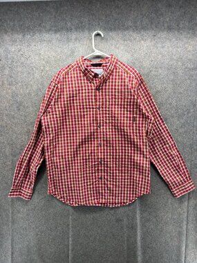 Columbia Shirt Mens Large Red Check Long Sleeve Button Front Casual Woven